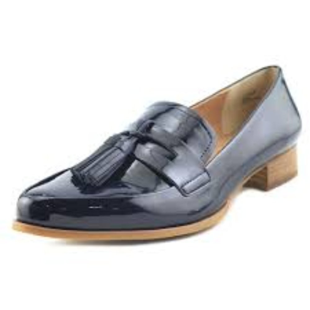 Tahari Pointed Toe Patent Leather Blue Loafer